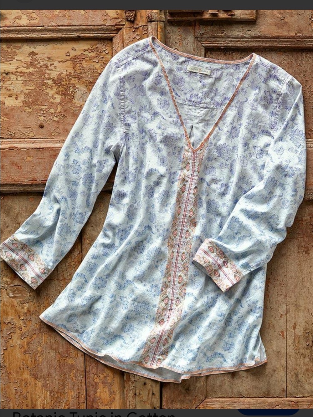 Carbon 2 Cobalt Floral Tunic Top Boho V-Neck Boho Prairie Size Large